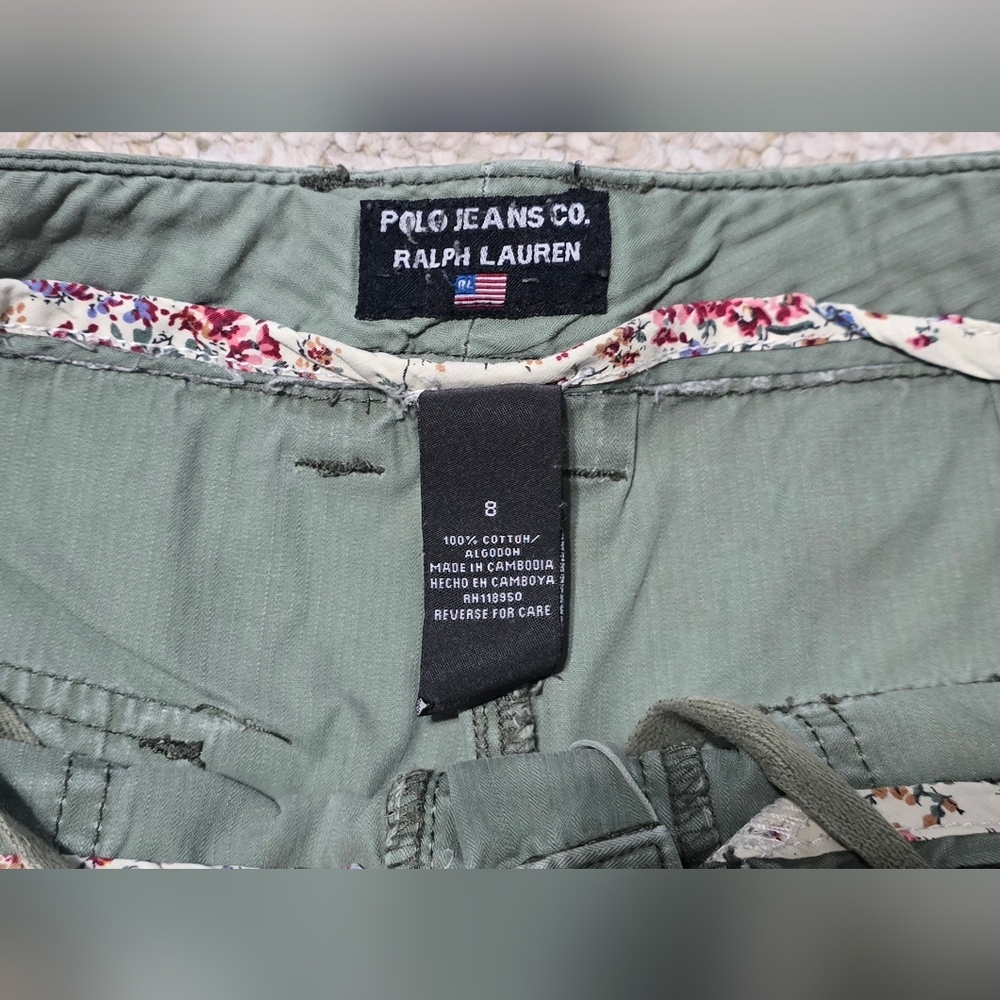 Polo Jeans Ralph Lauren Army Green Hampton Roll Up Shorts Field Pant Size 8 - Picture 5 of 8